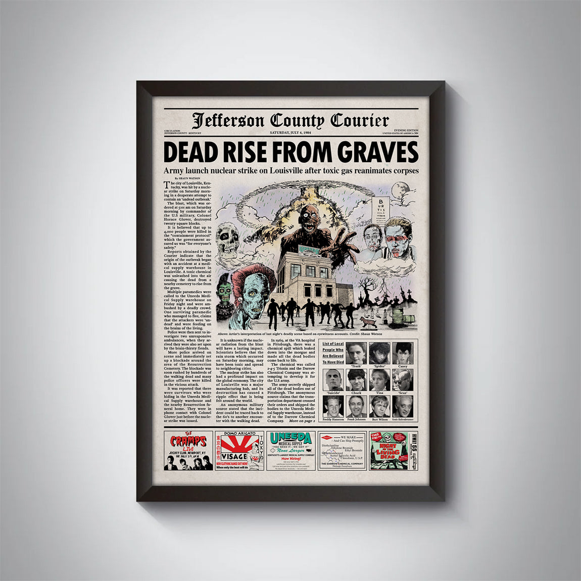 The Return of the Living Dead Newspaper Poster print