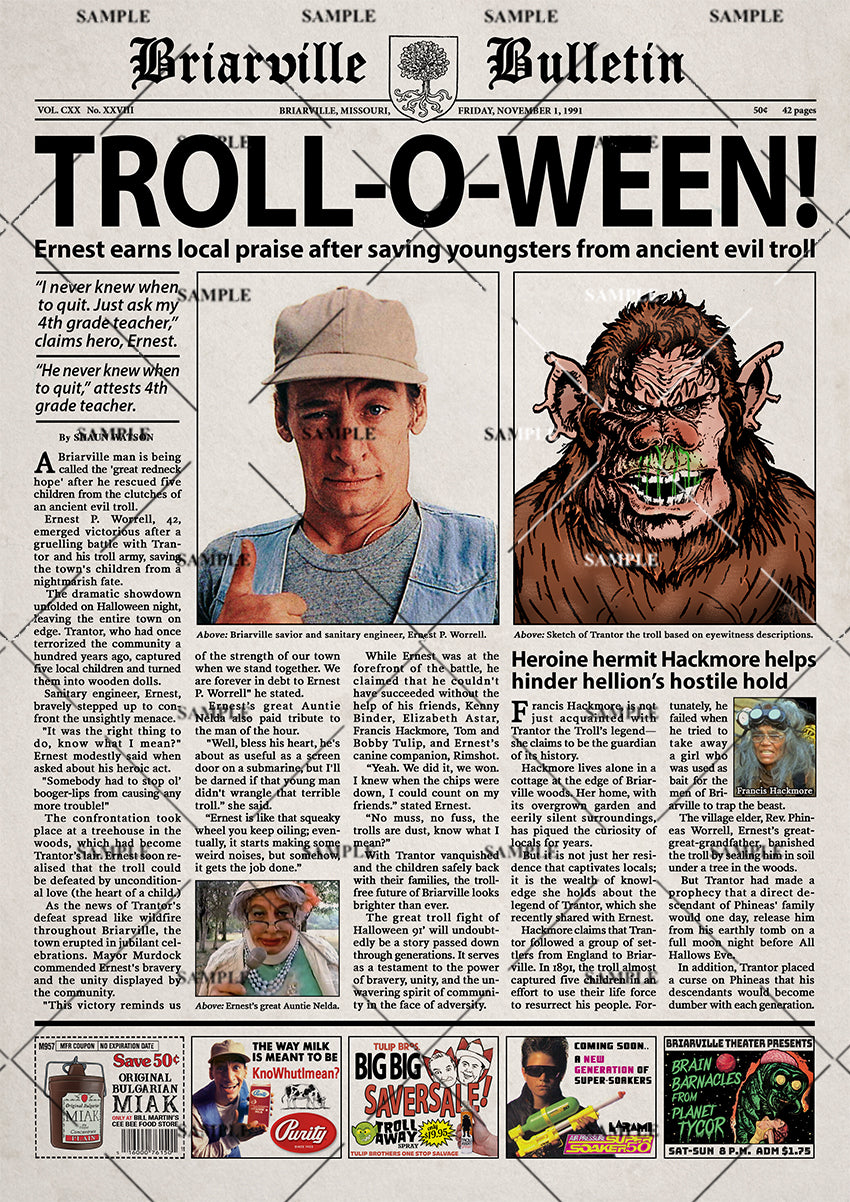 Ernest Scared Stupid Newspaper Poster print
