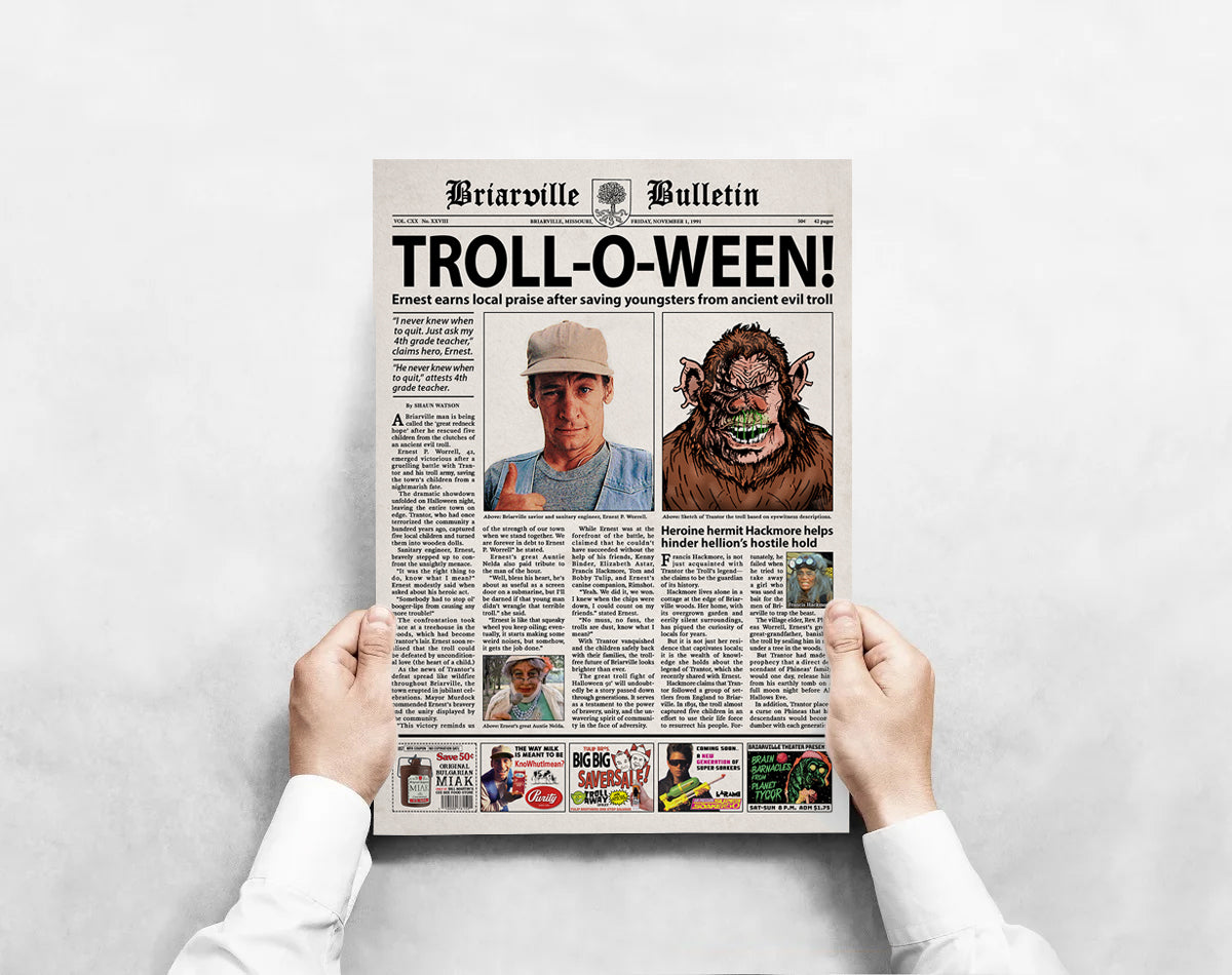 Ernest Scared Stupid Newspaper Poster print