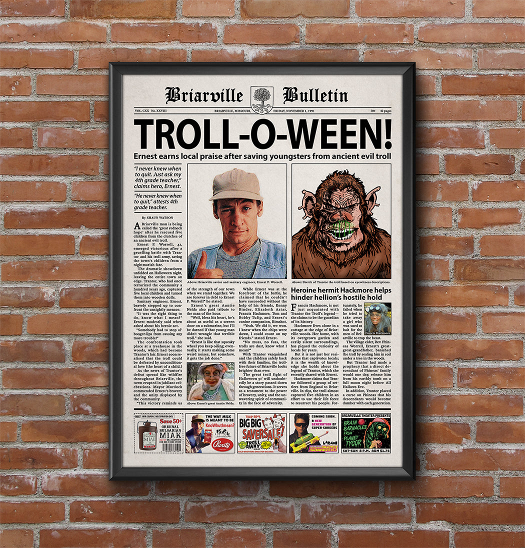 Ernest Scared Stupid Newspaper Poster print