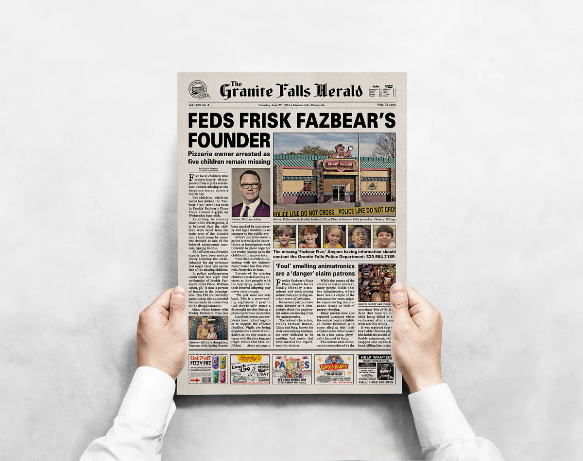 Five Nights at Freddy's Movie Newspaper Poster print