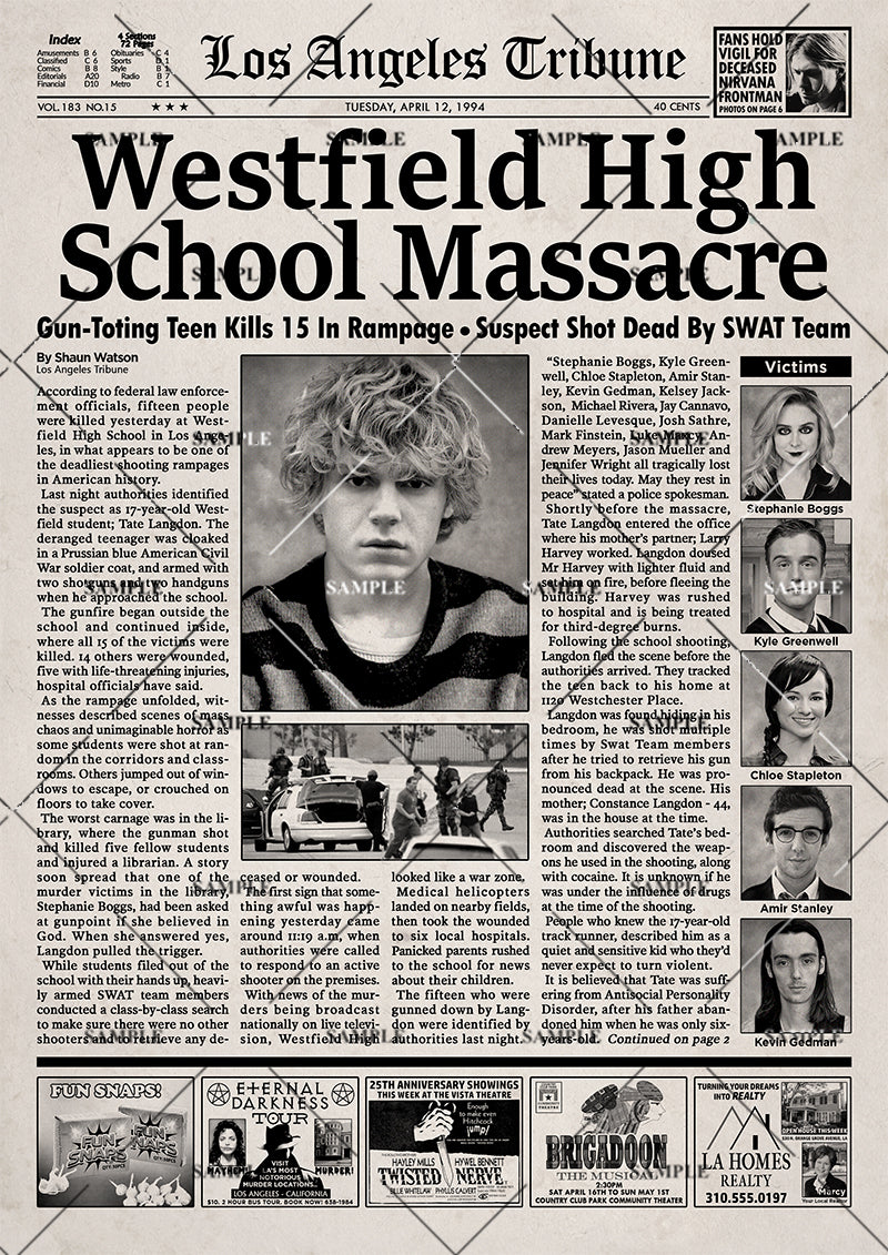 American Horror Story Westfield High Massacre Newspaper Poster Print