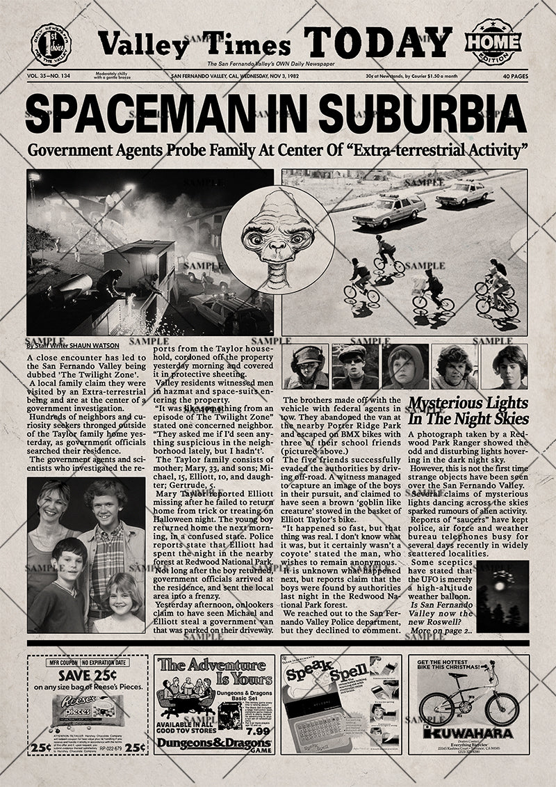 E.T. the Extra-Terrestrial Movie Newspaper poster print