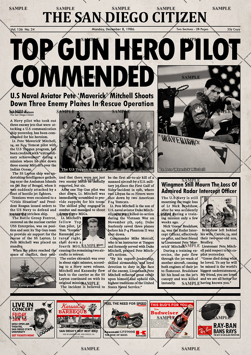 Top Gun Newspaper Poster print