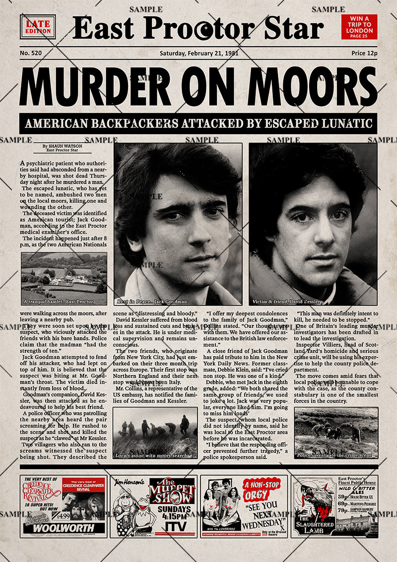 An American Werewolf in London Newspaper Poster Print