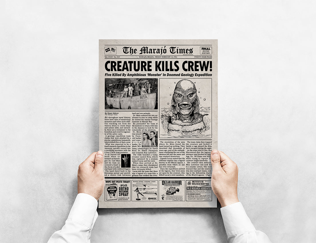 Creature from the Black Lagoon Movie Newspaper Poster print