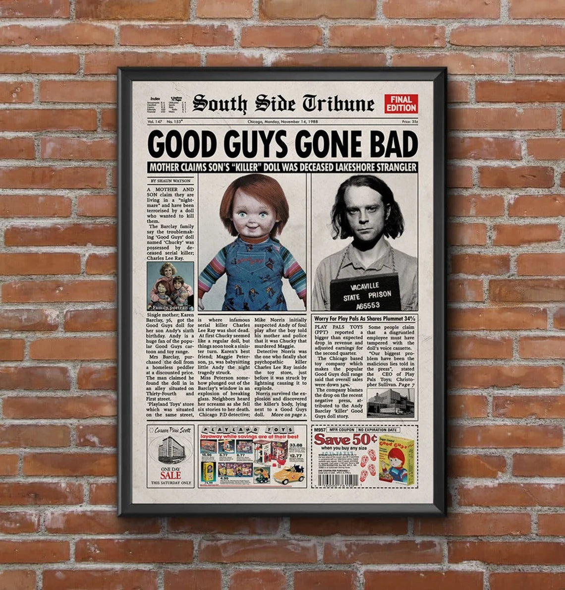 Child's Play 1988 Newspaper Poster Print Chucky