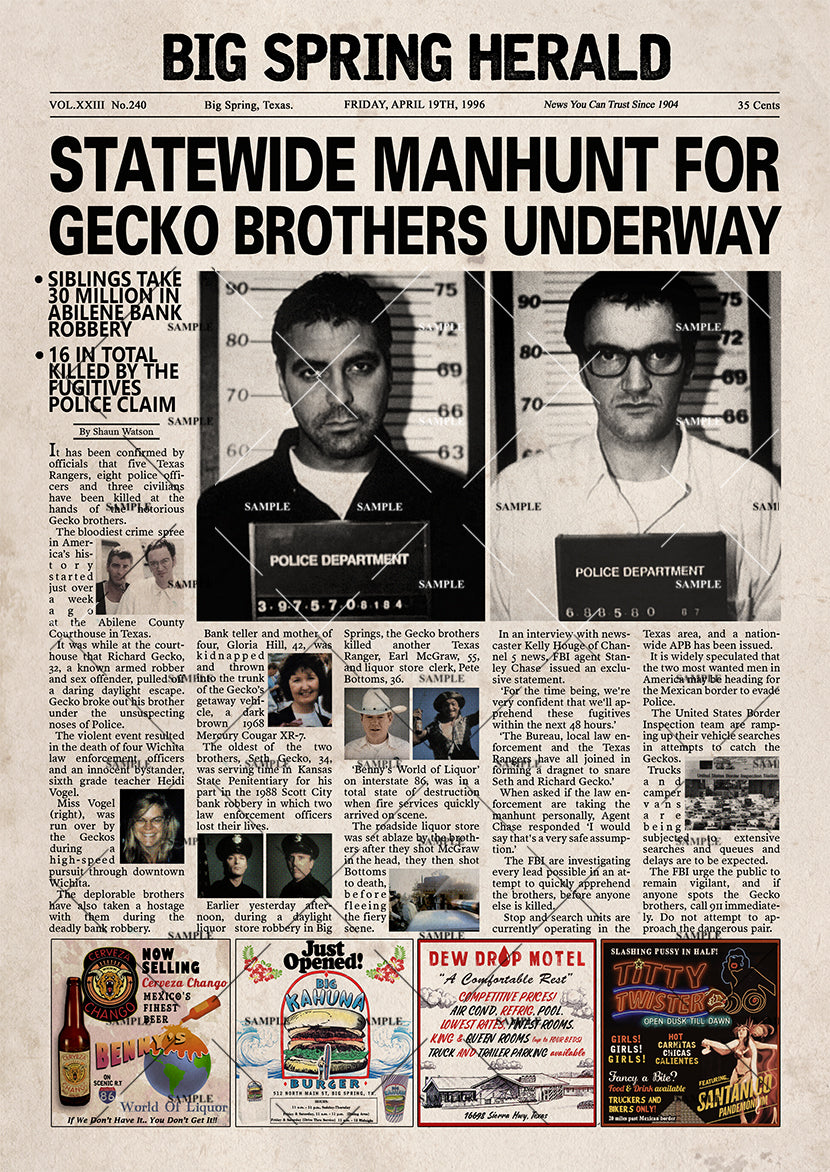 From Dusk Till Dawn Newspaper poster Print