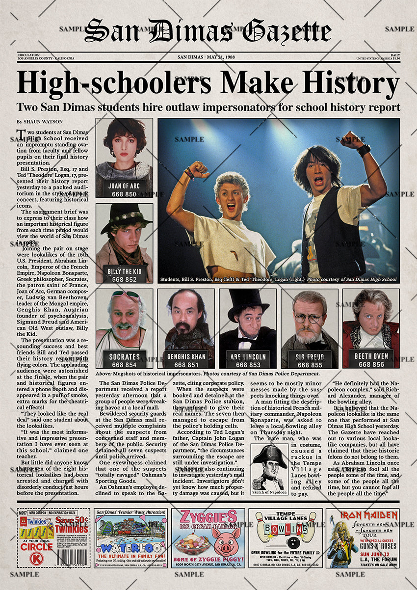 Bill & Ted's Excellent Adventure Newspaper poster print