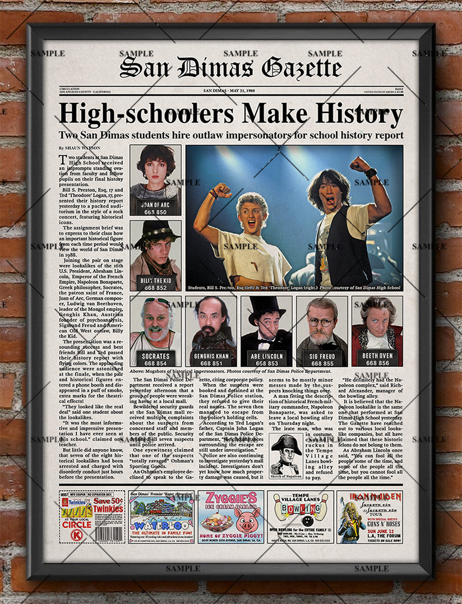 Bill & Ted's Excellent Adventure Newspaper poster print