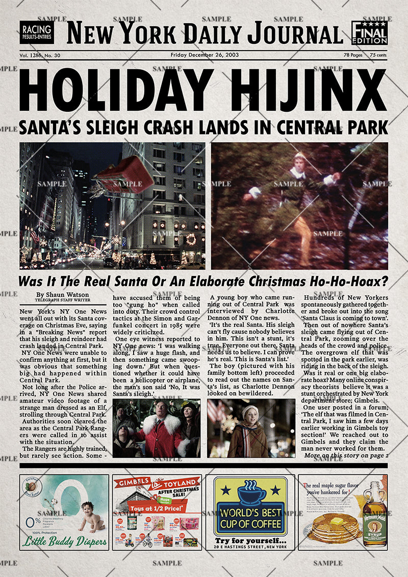 Elf Movie Newspaper Poster print