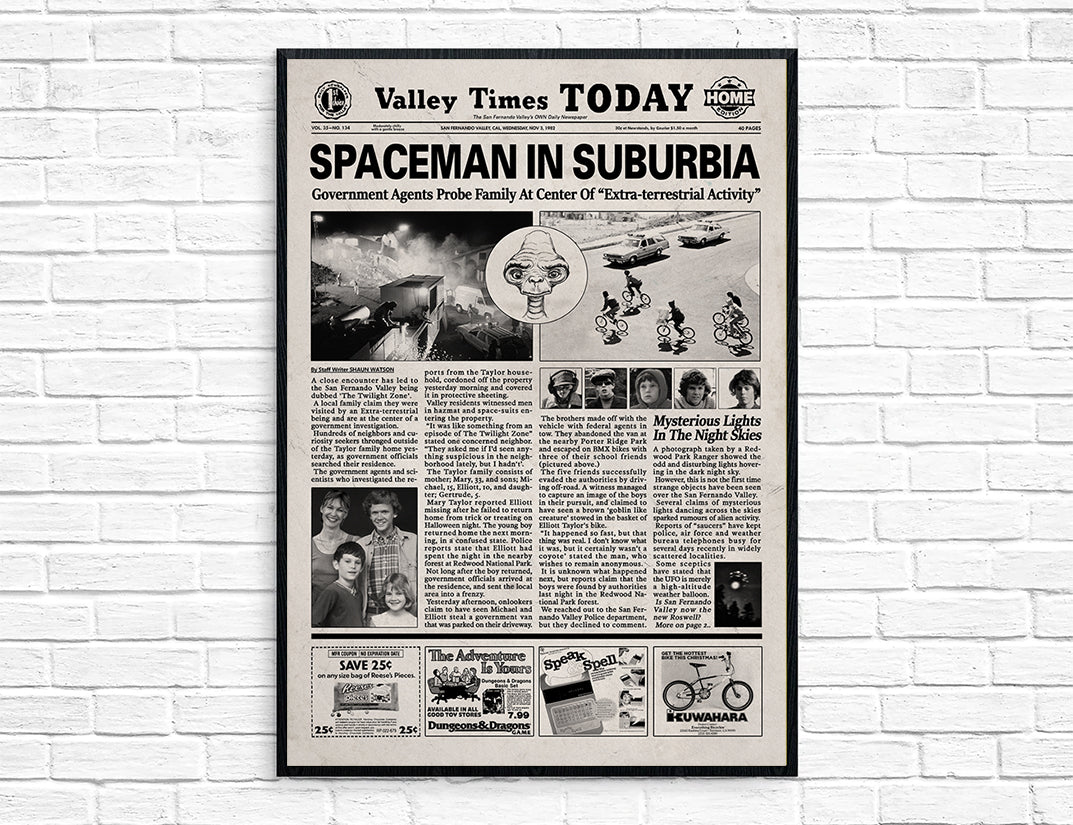 E.T. the Extra-Terrestrial Movie Newspaper poster print