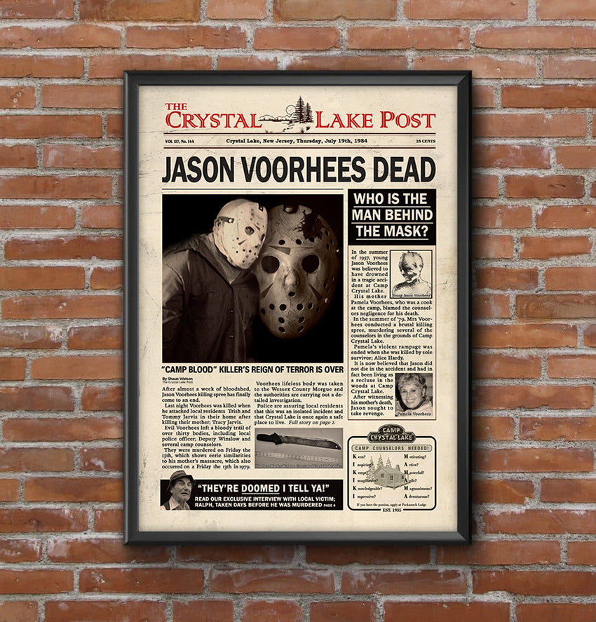 FRIDAY 13TH Jason Voorhees Newspaper poster print