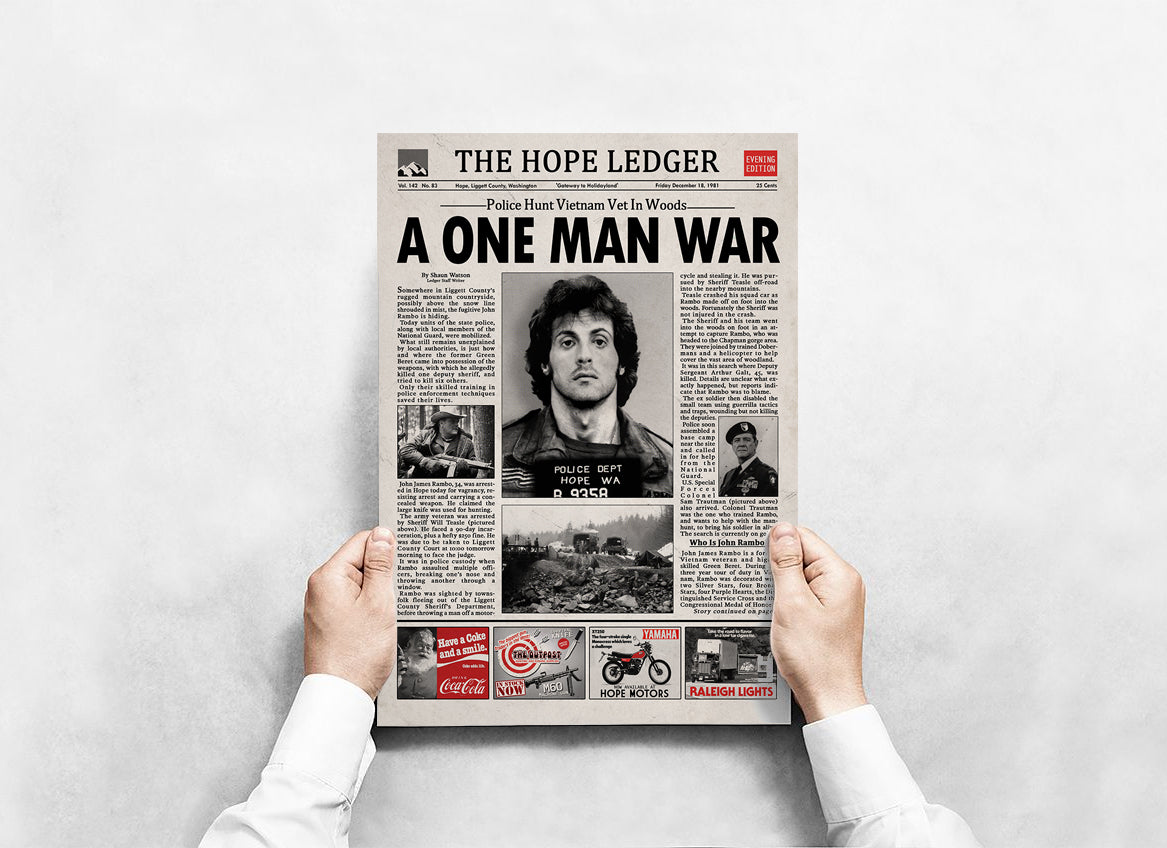 First Blood Rambo Newspaper Poster Print