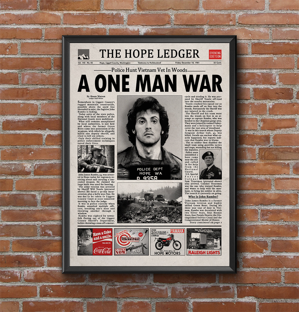 First Blood Rambo Newspaper Poster Print
