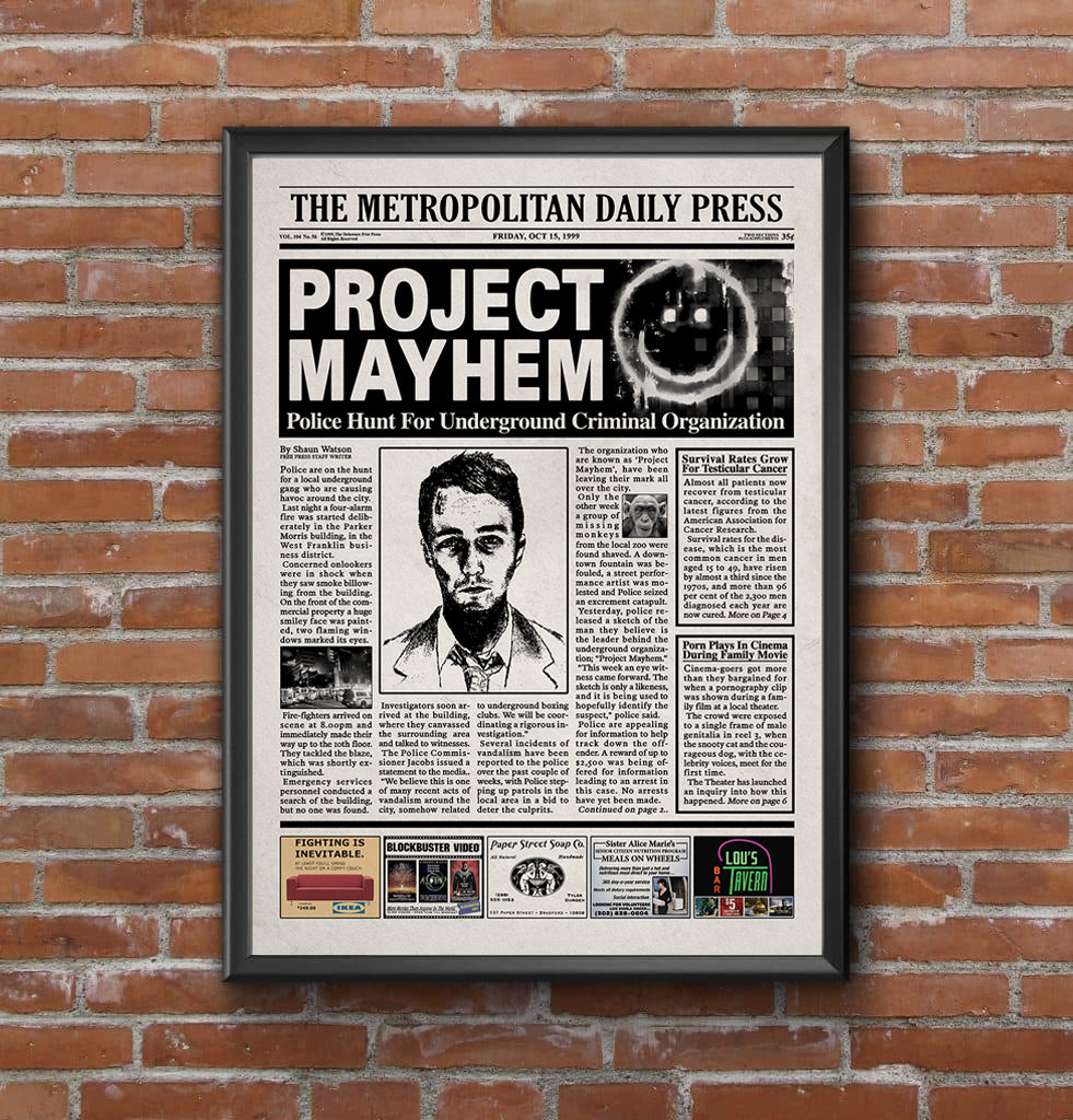 Fight Club Newspaper poster print