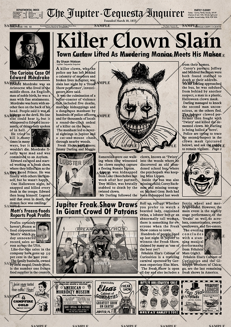 American Horror Story Freak Show Newspaper Poster Print
