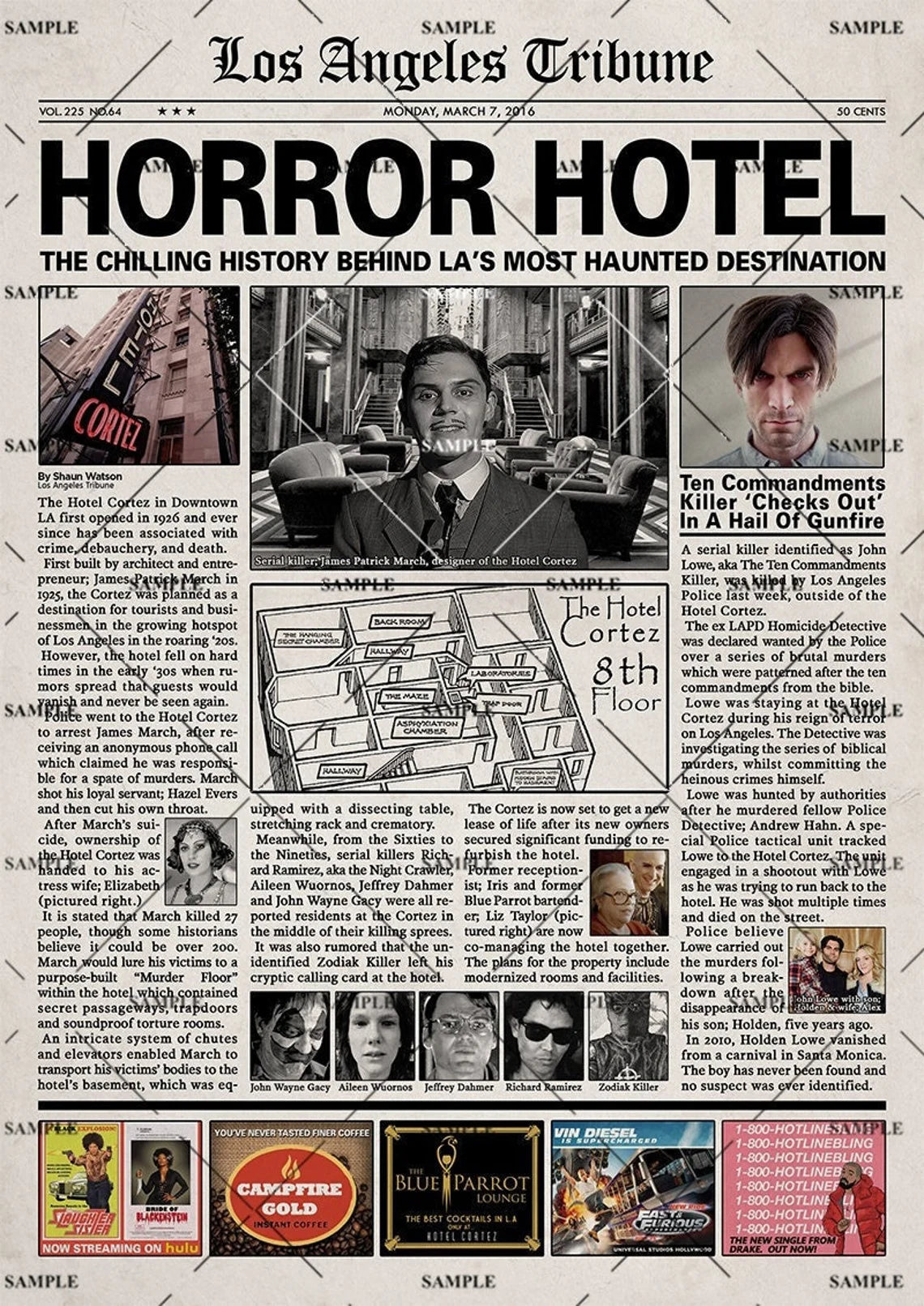 American Horror Story Hotel Newspaper Poster Print