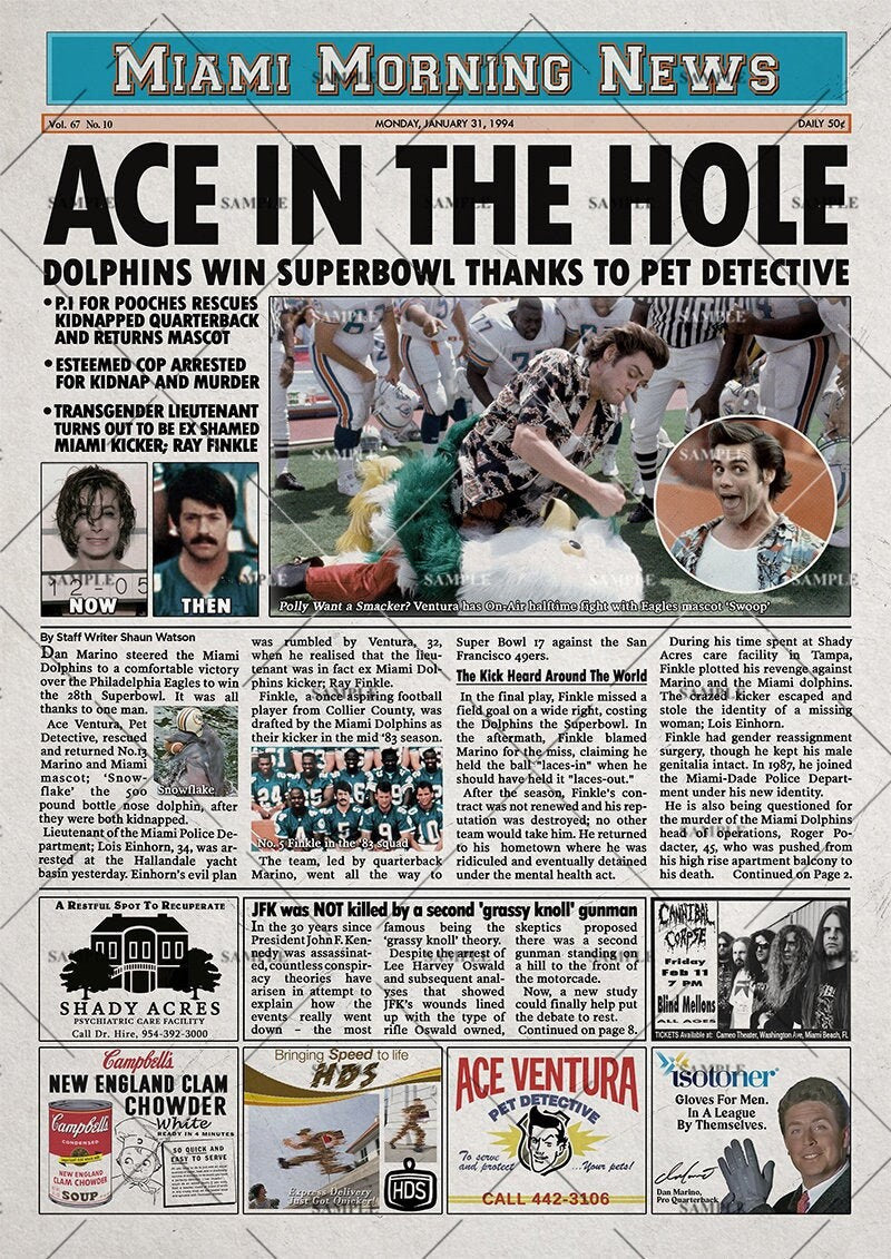 Ace Ventura Pet Detective Newspaper Poster Print