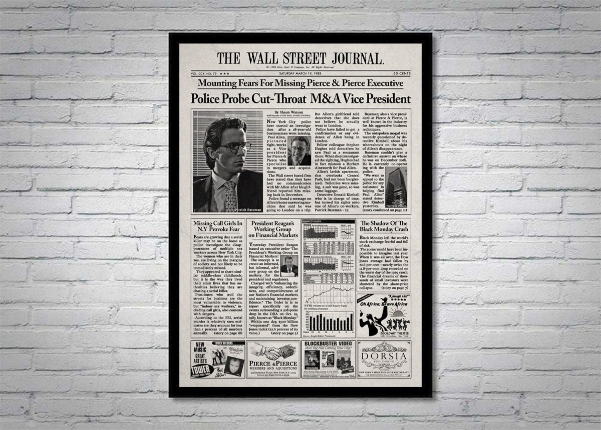 American Psycho Patrick Bateman Newspaper Poster print