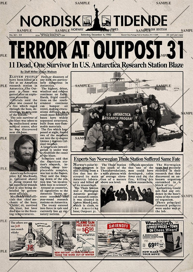 The Thing movie Newspaper poster print