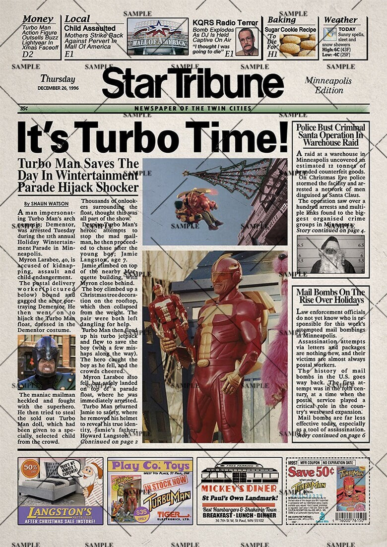Jingle All The Way Turbo Man Newspaper Poster Print Arnold Schwarzenegger