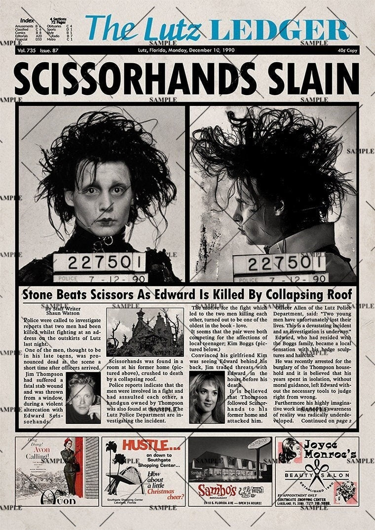 Edward Scissorhands Newspaper Poster Print