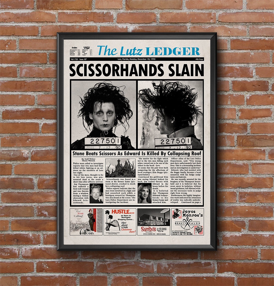 Edward Scissorhands Newspaper Poster Print