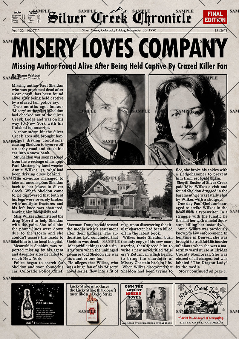 Misery Newspaper Poster print