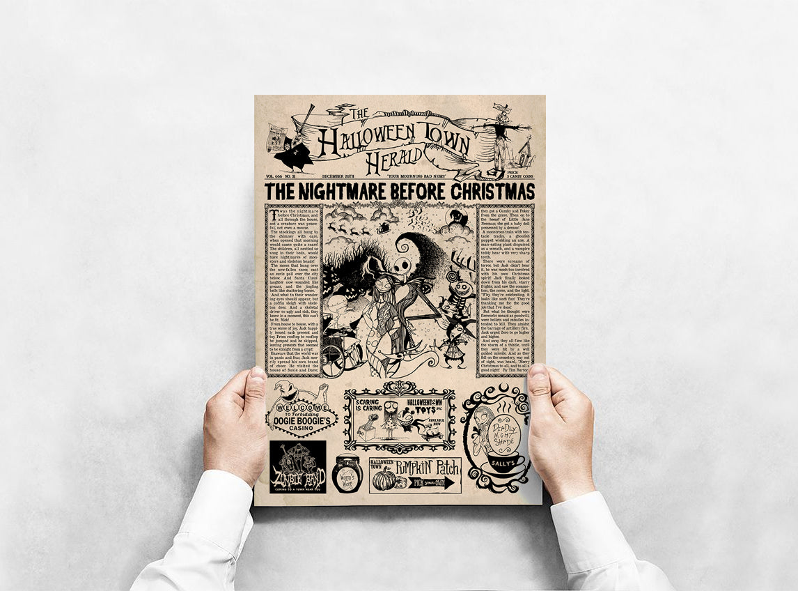 The Nightmare Before Christmas Newspaper Poster Print