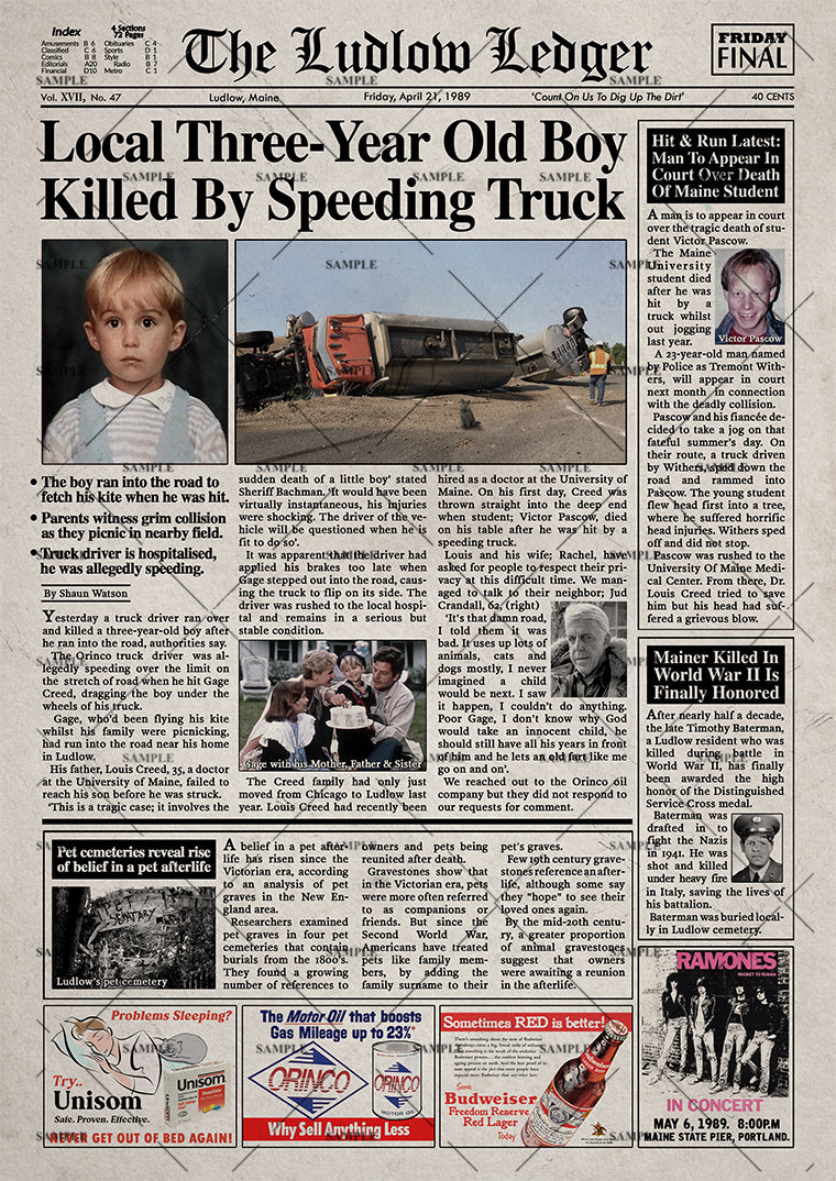 Pet Sematary 1989 Newspaper Poster Print