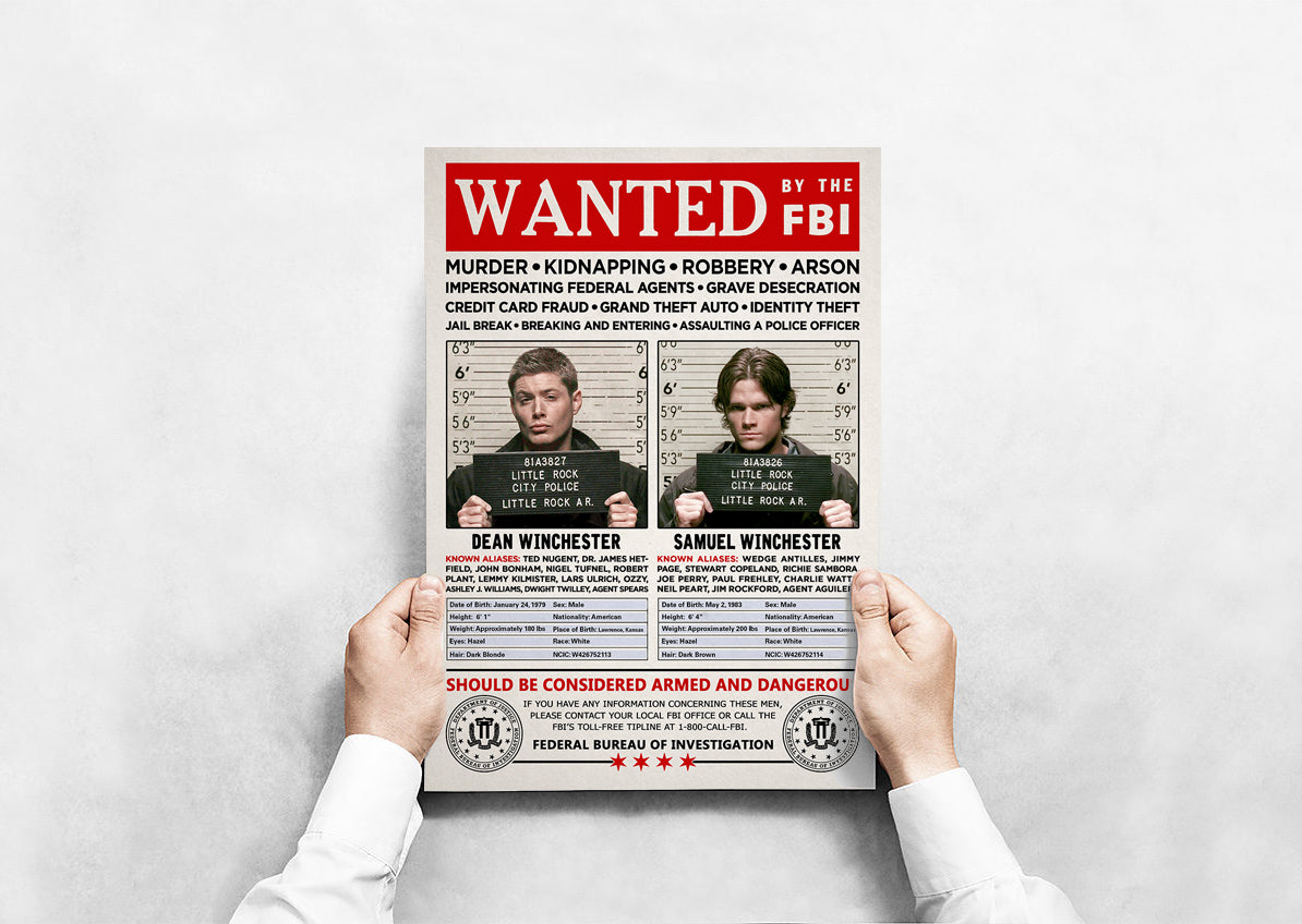 Supernatural Winchester Brothers FBI Wanted Poster Print