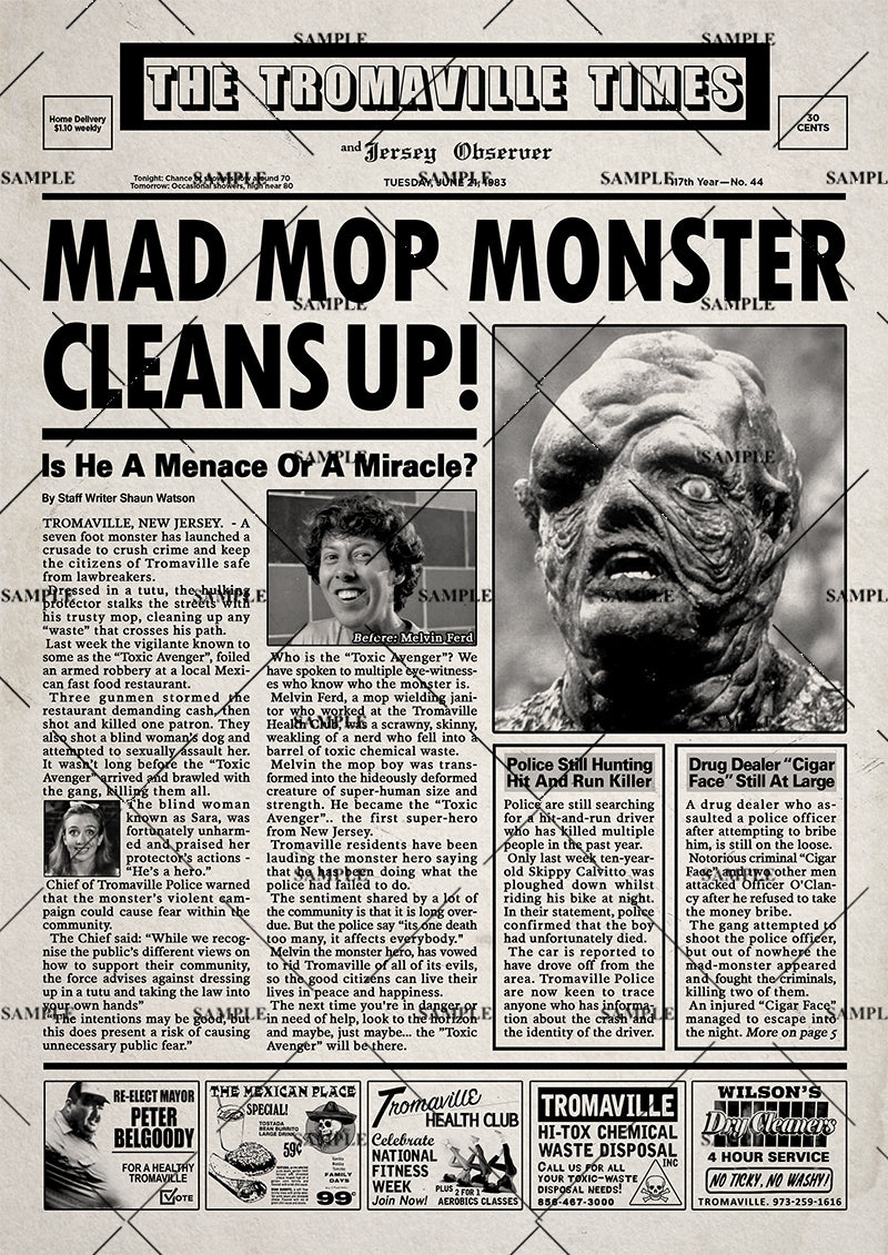 The Toxic Avenger Newspaper Poster Print CultClippings