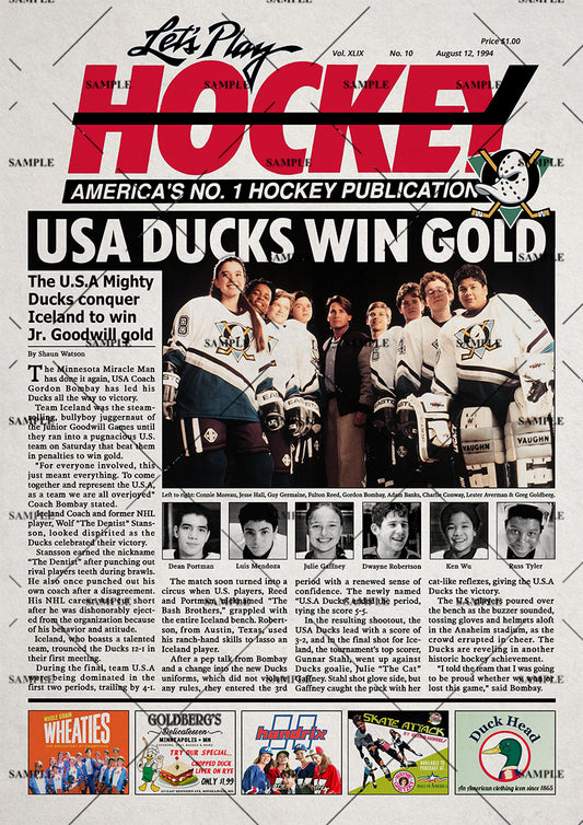 D2: The Mighty Ducks Newspaper Poster print