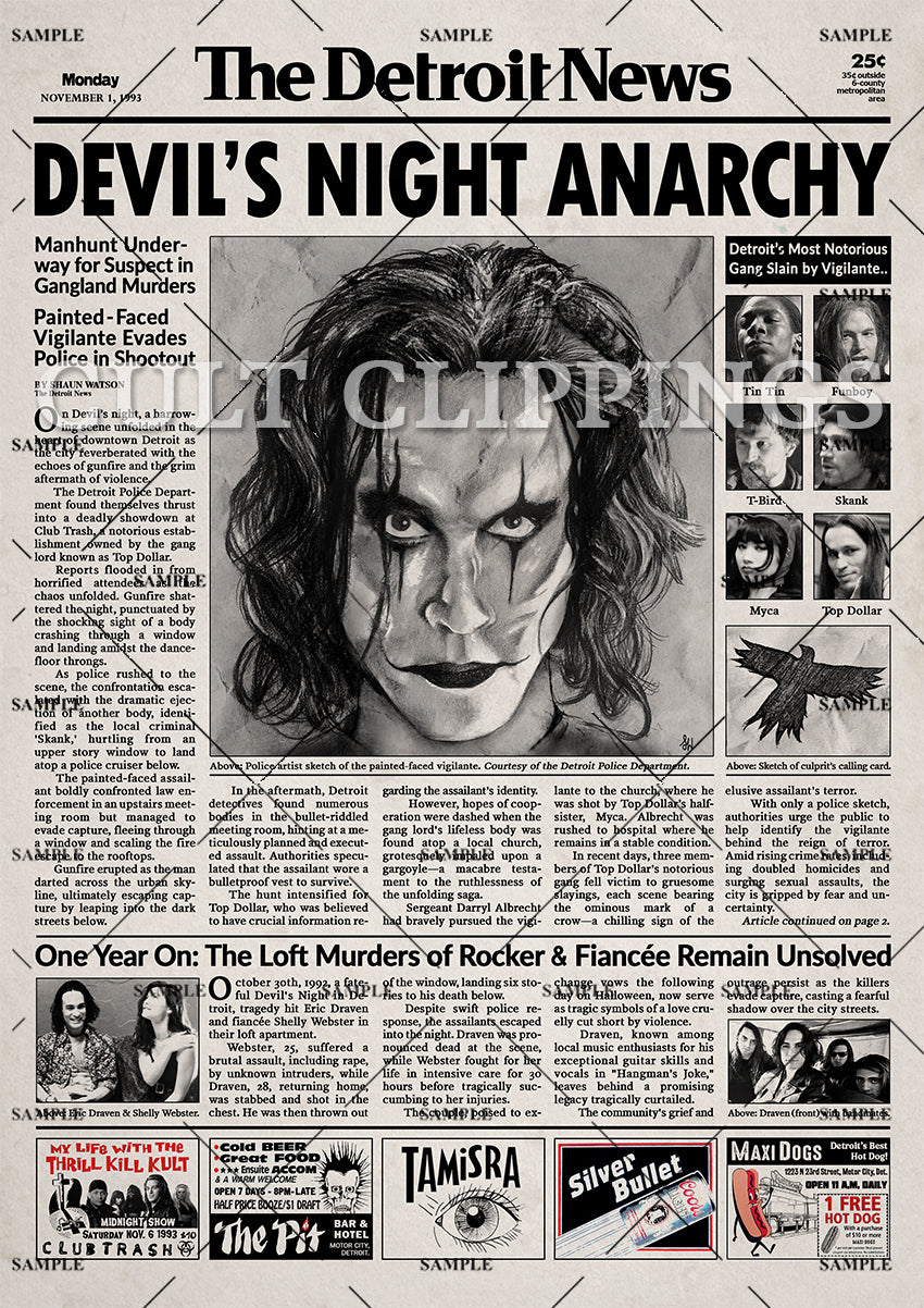 The Crow 1994 Movie Newspaper Poster Print