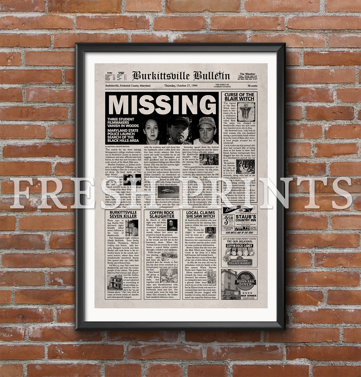 The Blair Witch Project Newspaper print