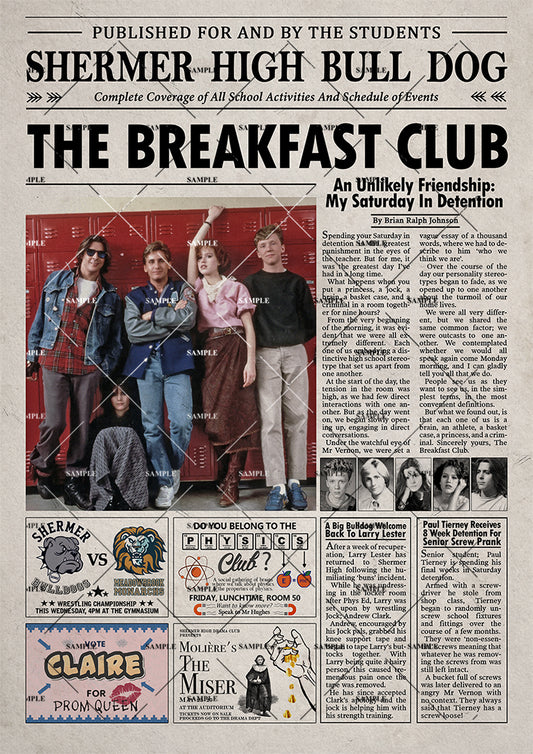 The Breakfast Club Newspaper poster print