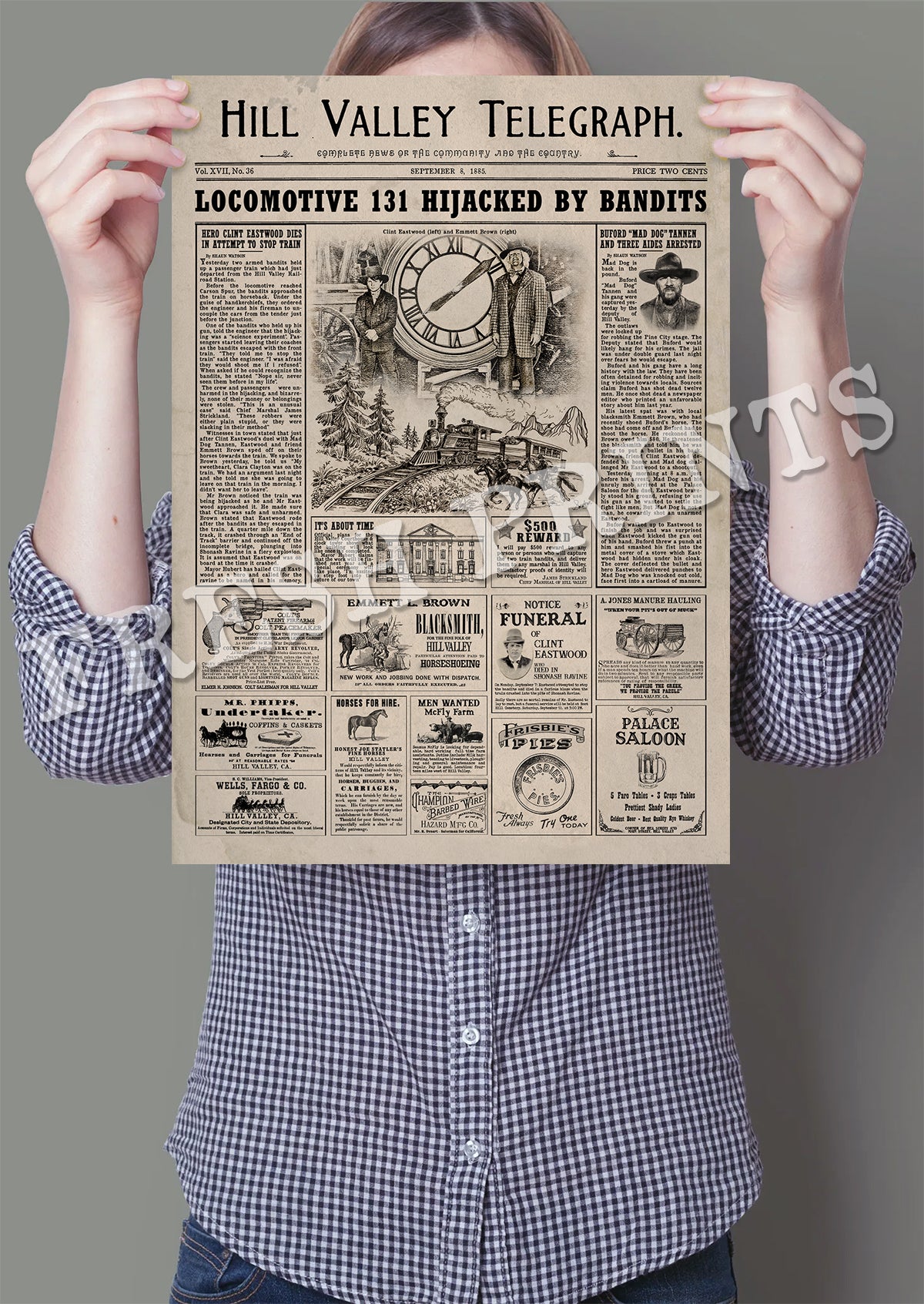 Back to the Future 3 1885 Newspaper print