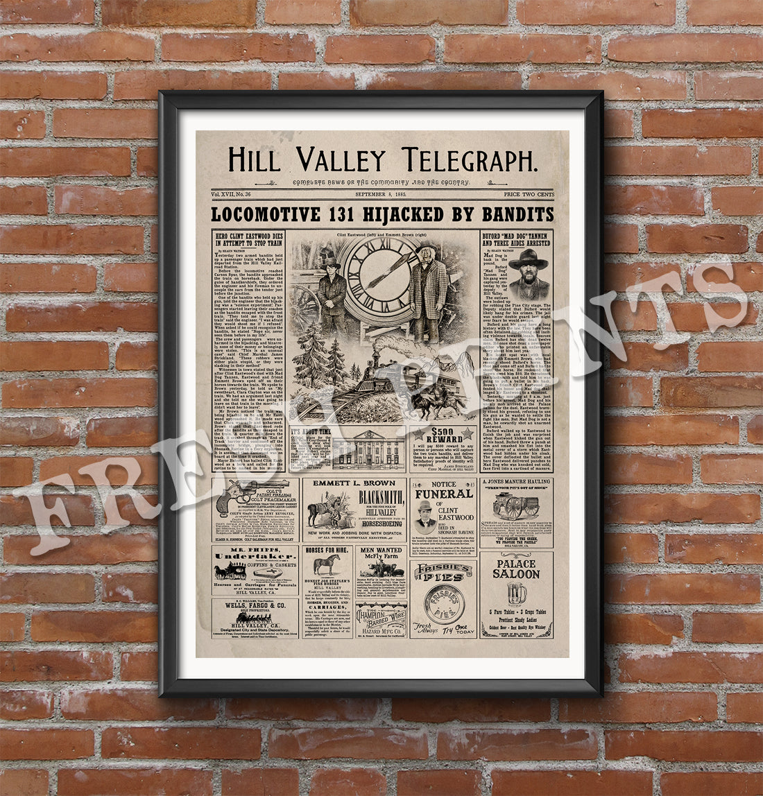 Back to the Future 3 1885 Newspaper print