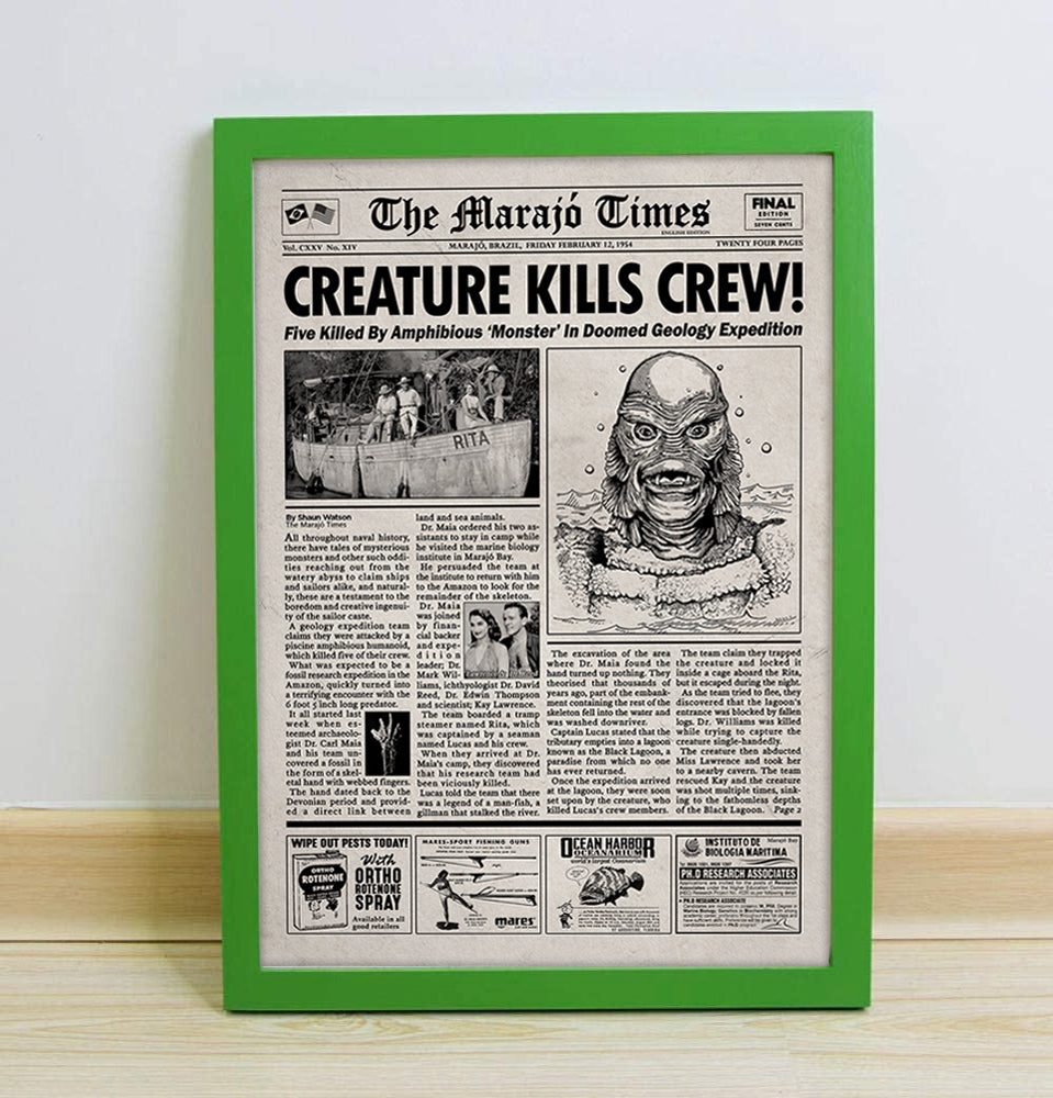 Creature from the Black Lagoon Movie Newspaper Poster print