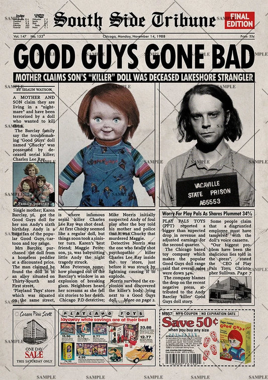Child's Play 1988 Newspaper Poster Print Chucky