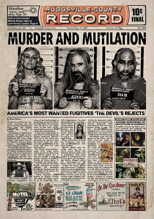 The Devil's Rejects Newspaper poster print