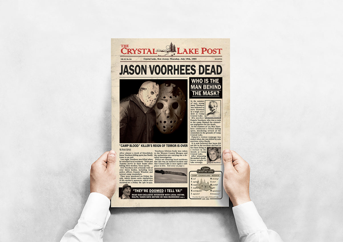 FRIDAY 13TH Jason Voorhees Newspaper poster print