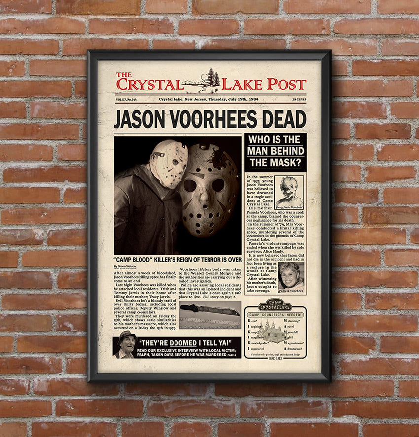 FRIDAY 13TH Jason Voorhees Newspaper poster print