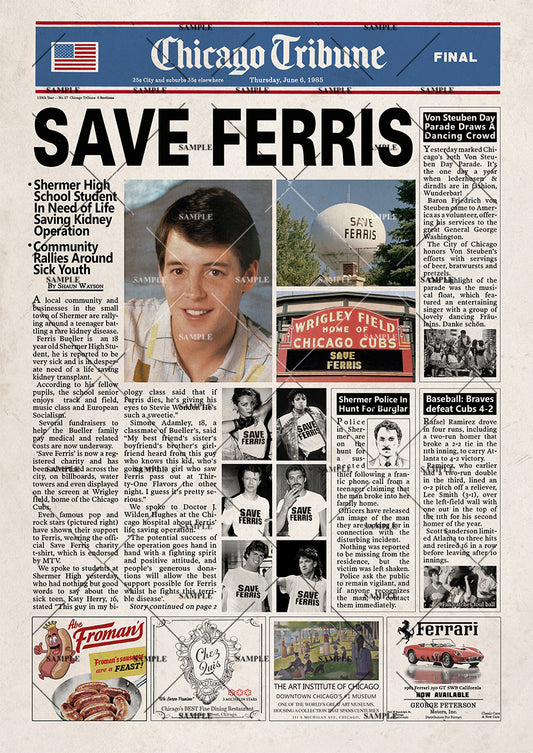Ferris Bueller's Day Off Newspaper poster Print