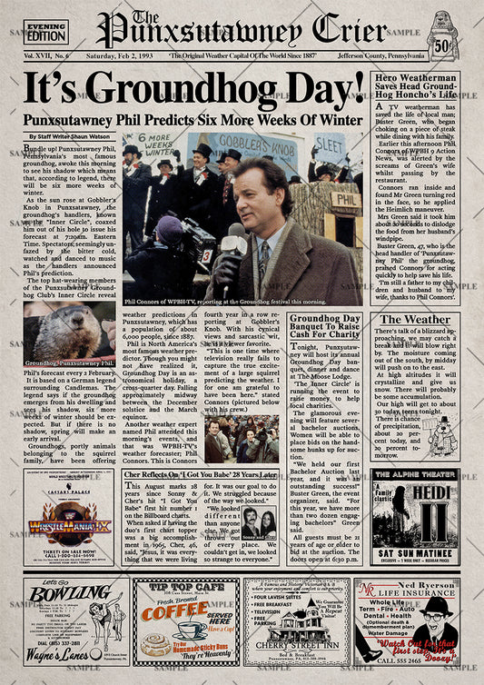 Groundhog Day Newspaper Poster Print