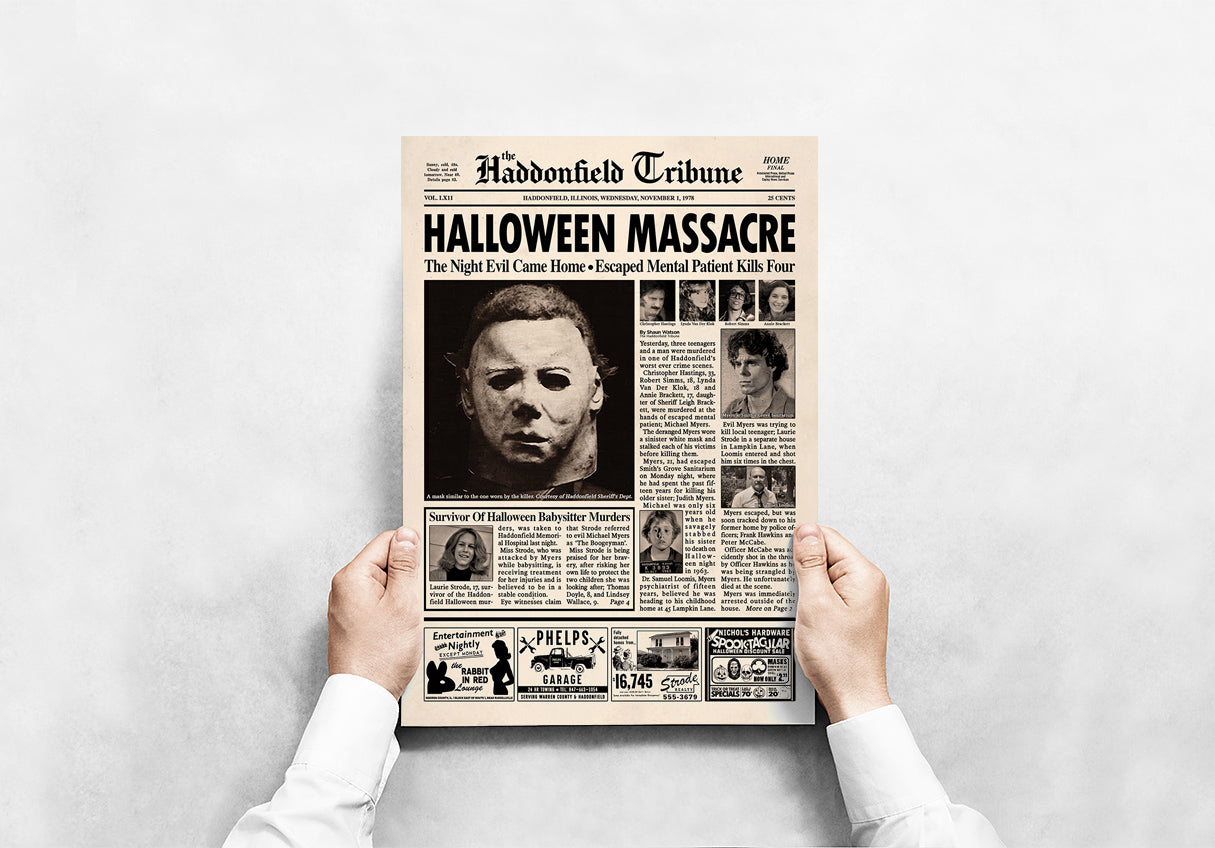 Halloween Haddonfield Tribune Newspaper Poster print