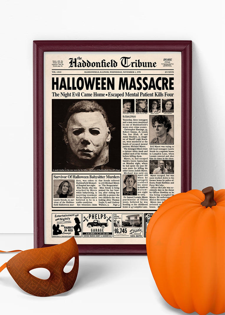 Halloween Haddonfield Tribune Newspaper Poster print