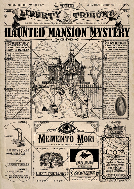 The Haunted Mansion Newspaper print Disneyworld Florida Magic Kingdom Liberty Square