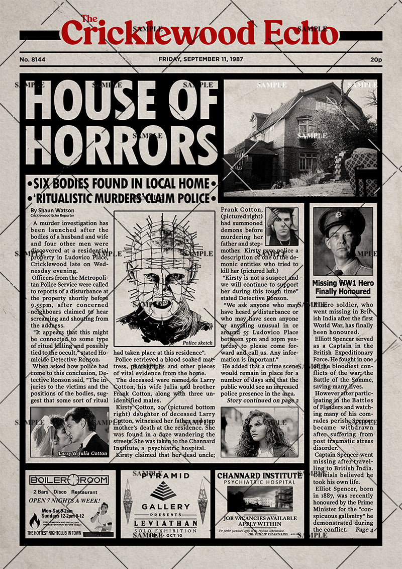 Hellraiser Newspaper Poster Print